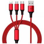 Cabo De Dados 3 Em 1 Usb V8 Tipo C Iphone 1m Vermelho Cb1120 Hayom