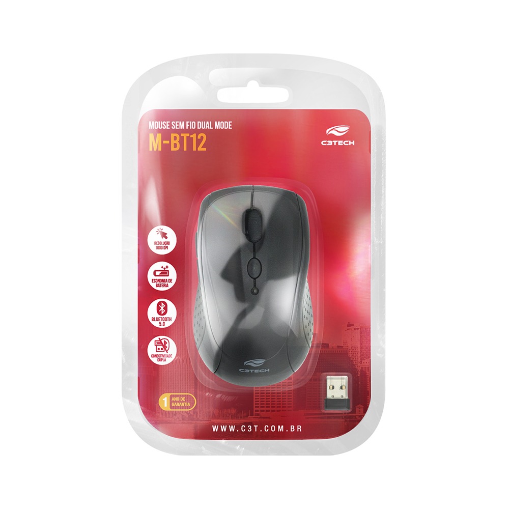 Mouse Usb Sem Fio E Bluetooth M-bt12bk  Preto C3tech
