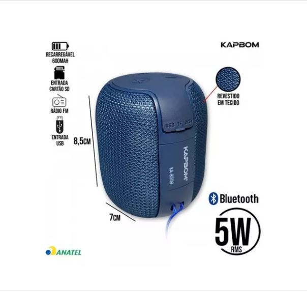 Caixa De Som Bluetooth 5 W Portátil Azul Ka-8509 Kapbom