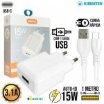 Carregador Cel 1 Usb Cabo Tipo C Branco T503uc Kimaster