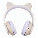 Fone Bluetooth 5.0 Gatinho Led On-fn633 Cor Creme C/ Branco Onistek