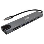 Hub Adaptador Tipo C P/ Hdmi/usb3.0/tipo C/m.sd/sde Lan 8 Em1 F3