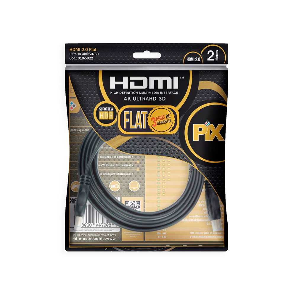 Cabo Hdmi X Hdmi 2 Mt 2.0 4k Hdr 19p Flat Gold Chip Sce