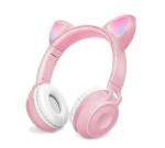 Fone Bluetooth 5.0 Gatinho Pink Dobravel Led 8 Cores Hf-c290bt Exbom