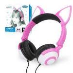 Fone Headset P2 Gatinho Rosa/branco Led Pisca Hf-c30 Exbom