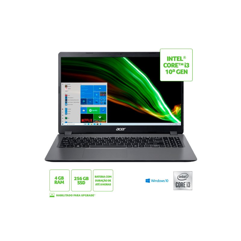 Notebook Acer A315-56-356y Intel I3 1005g1 3.4/4g/ssd256gb/15.6/w10